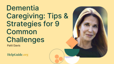 Patti Davis smiles in a headshot next to text for an interview on dementia caregiving tips and strategies.